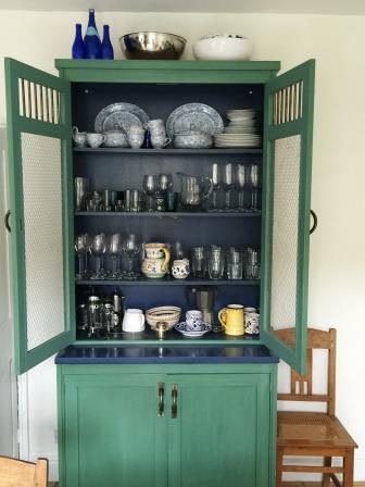 kitchen dresser in blue and green